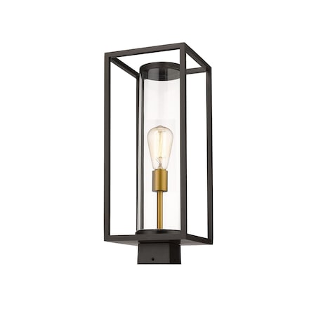 Z-Lite Dunbroch 1 Light Outdoor Post Mount Fixture, Deep Bronze + Outdoor Brass & Clear 584PHMS-DBZ-OBS